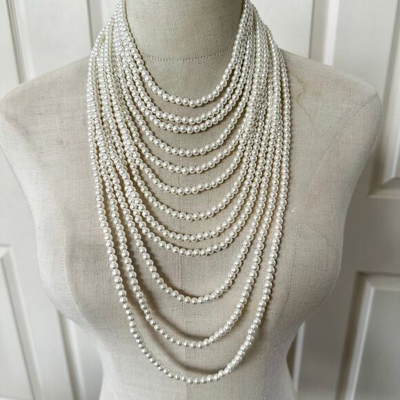ZARA Multi-Strand Faux Pearl Statement Necklace - Picture 1 of 5
